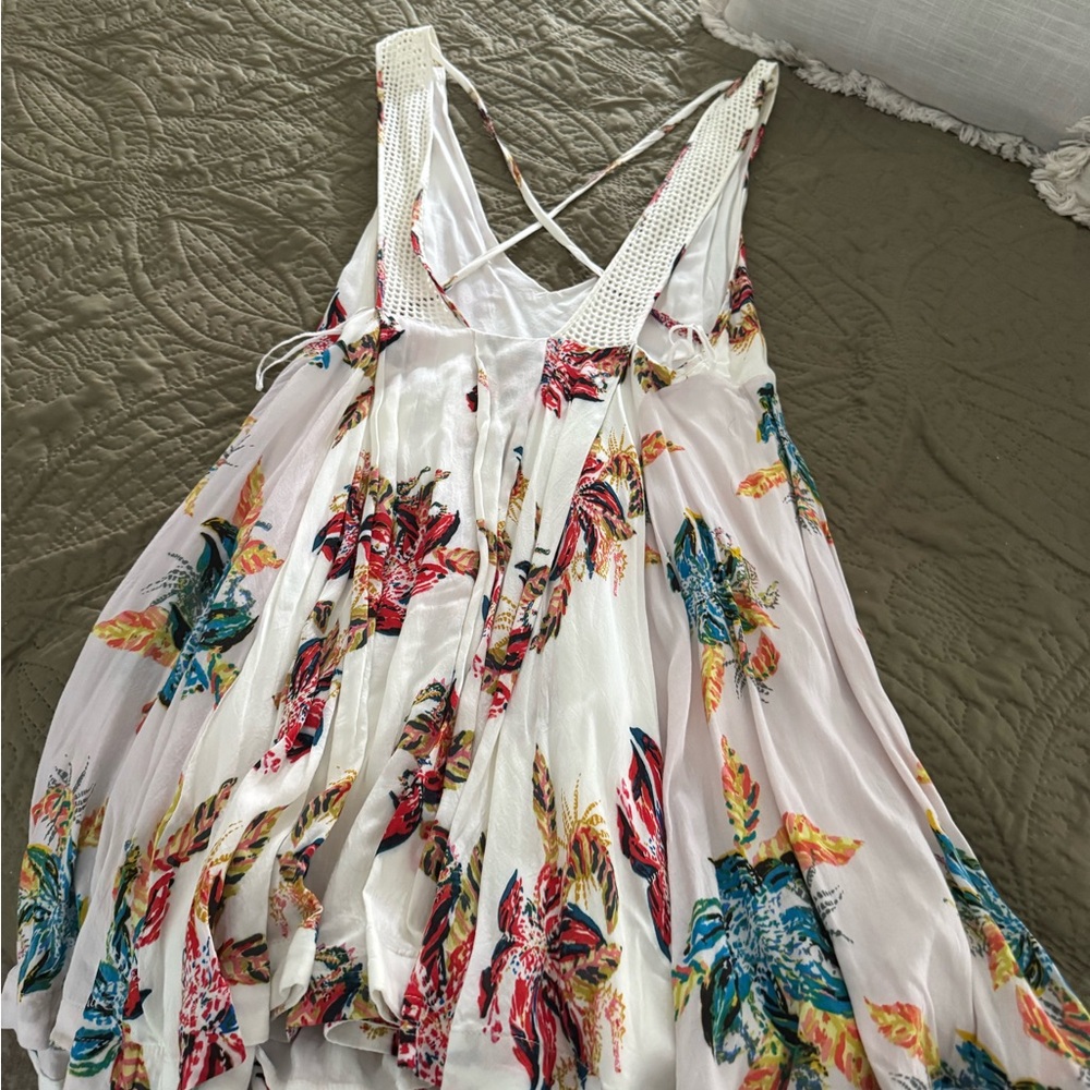 Free People White Floral Backless Maxi Dress with Multicolor Print